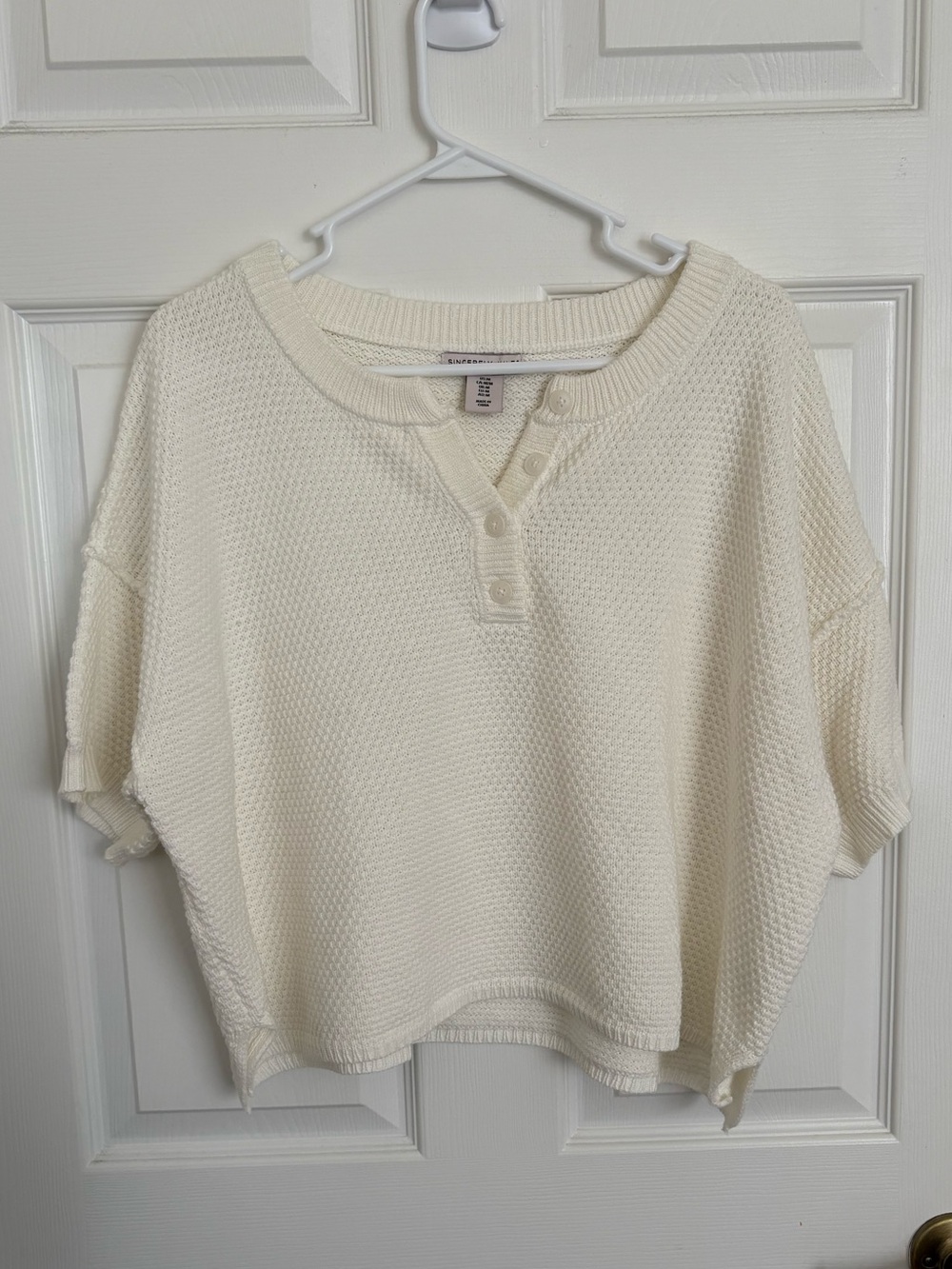 Sincerely Jules Cream Knit Henley Crop Top
